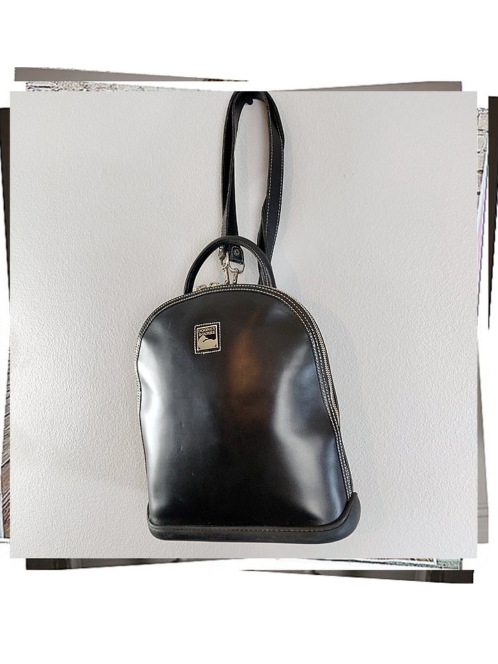 Dooney & Bourke Vintage Y2K Black Leather Mini Backpack with Logo Plaque